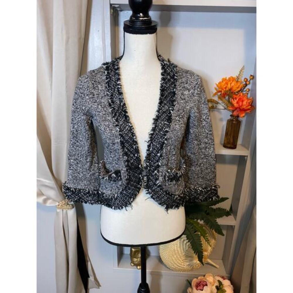 White House Black Market Gray and Black Cropped Cardigan
